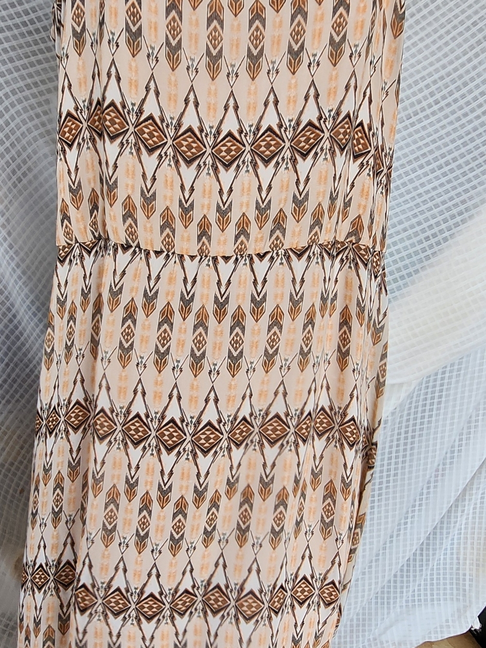 Forever 21 Cream Maxi Dress with Brown-Tan Geometric Print